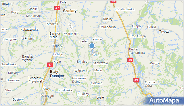 mapa Groń, Groń gmina Bukowina Tatrzańska na mapie Targeo